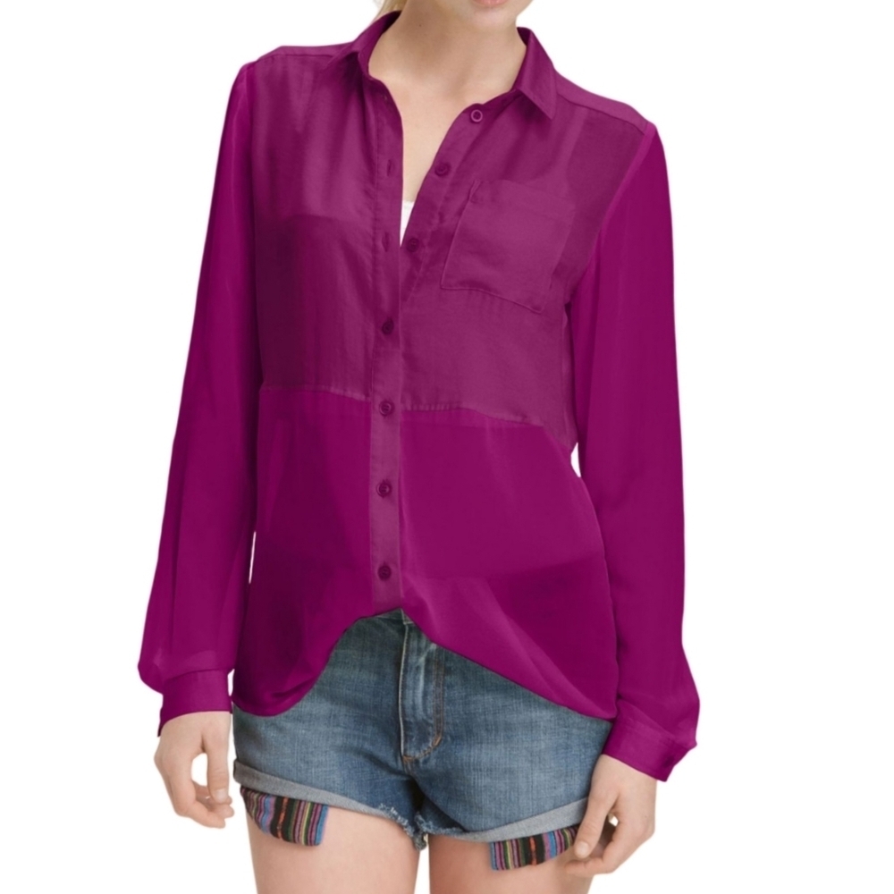 Free People Semi Sheer Fushia Blouse